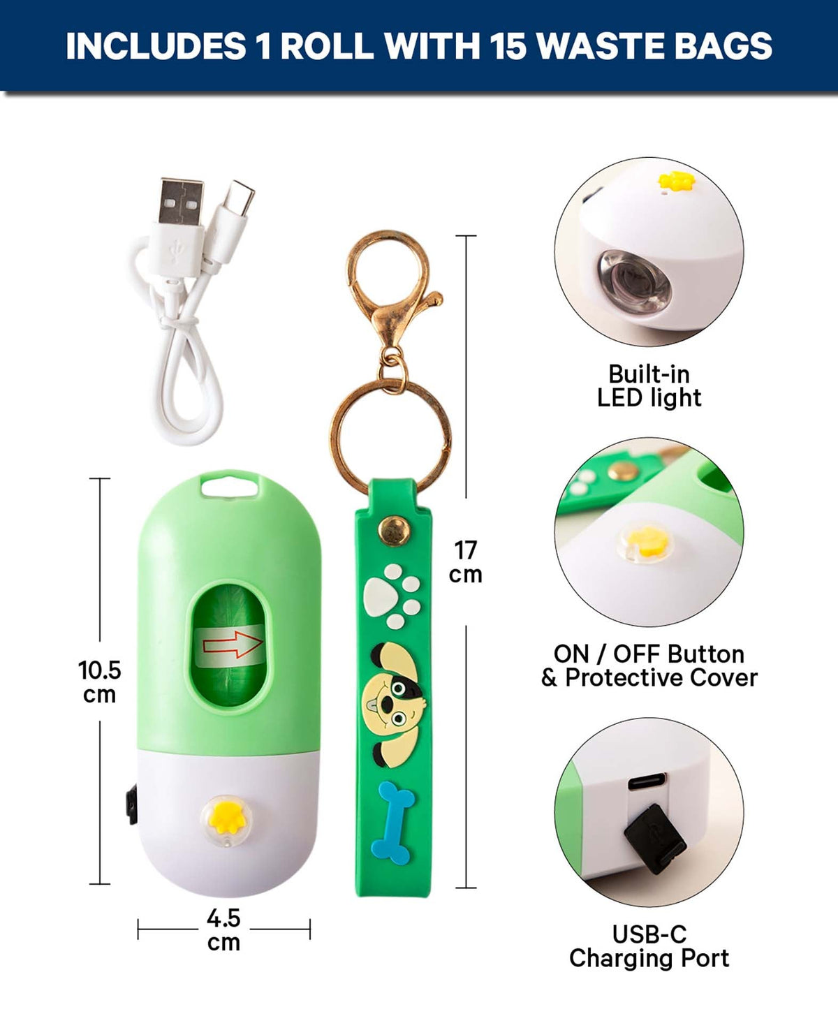 Hundekotbeutelspender mit Taschenlampe, Grün