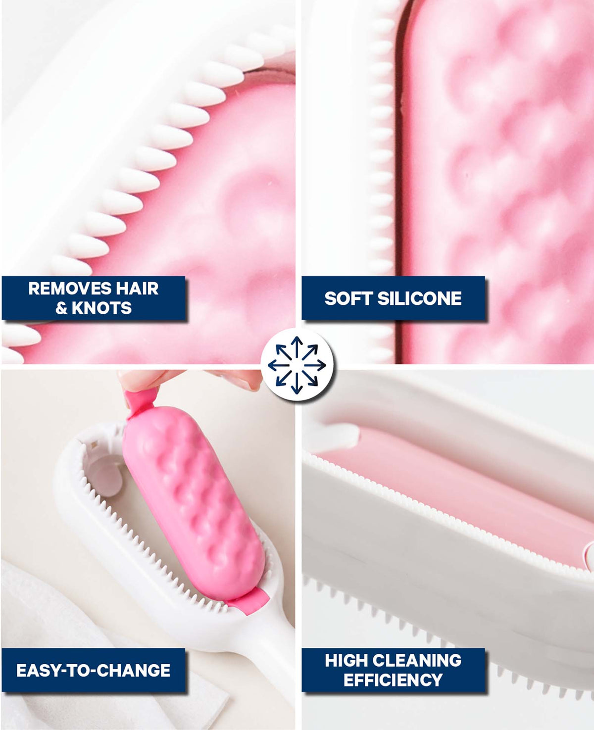 3-in-1 Tierhaarkamm, Rosa