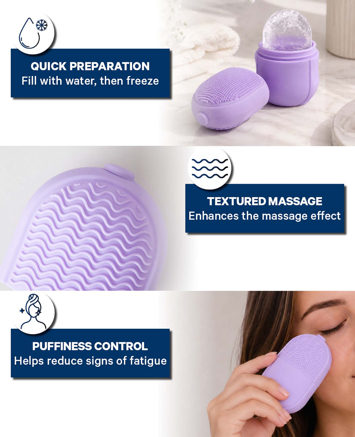 Silikon Eisroller für Gesichtsmassage, Lila