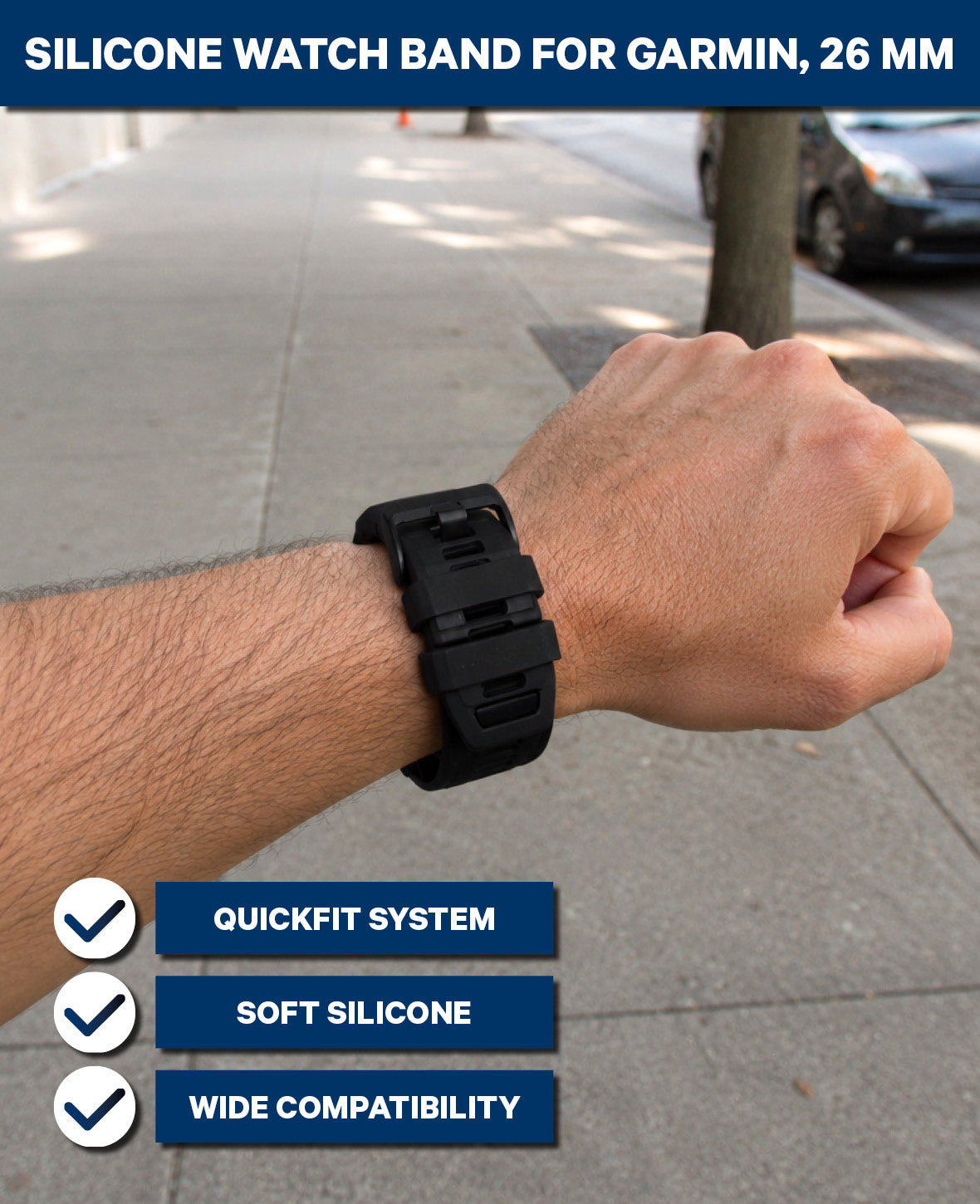 QuickFit Silikonarmband für Garmin, Schwarz, 26 mm
