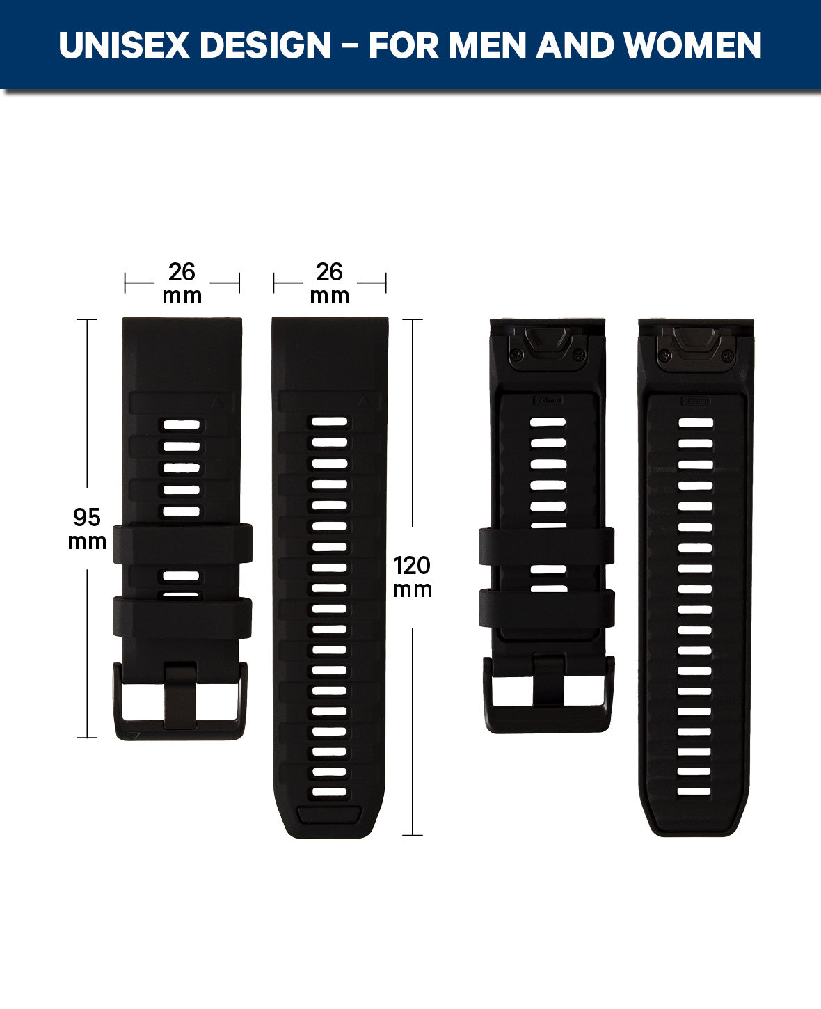 QuickFit Silikonarmband für Garmin, Schwarz, 26 mm