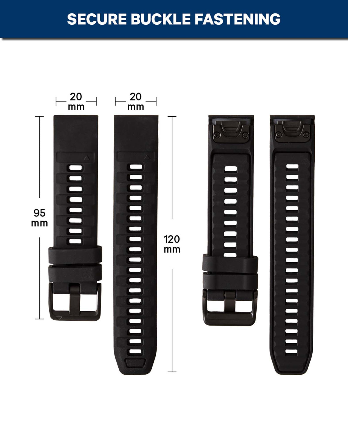 QuickFit Silikonarmband für Garmin, Schwarz, 20 mm