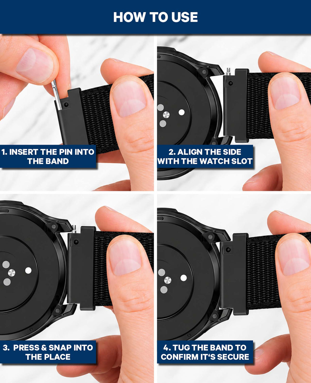 Nylon Smartwatch Armband, Schwarz, 20 mm