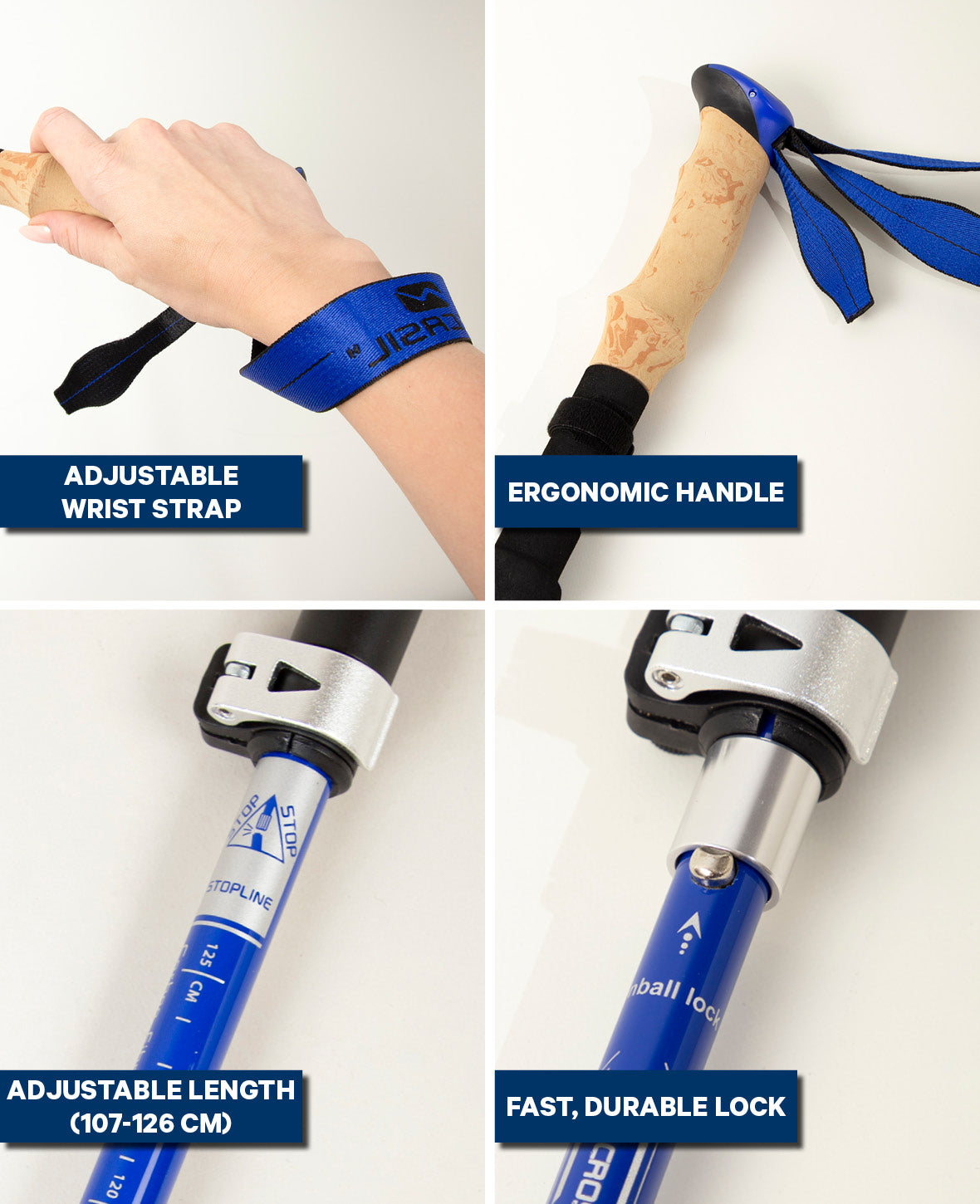 Klappbarer Wanderstock Carbon, Blau