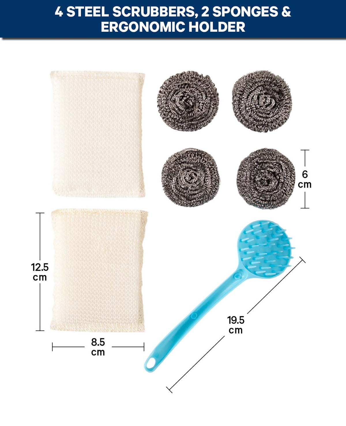 Topfkratzer Set mit Halter, Blau