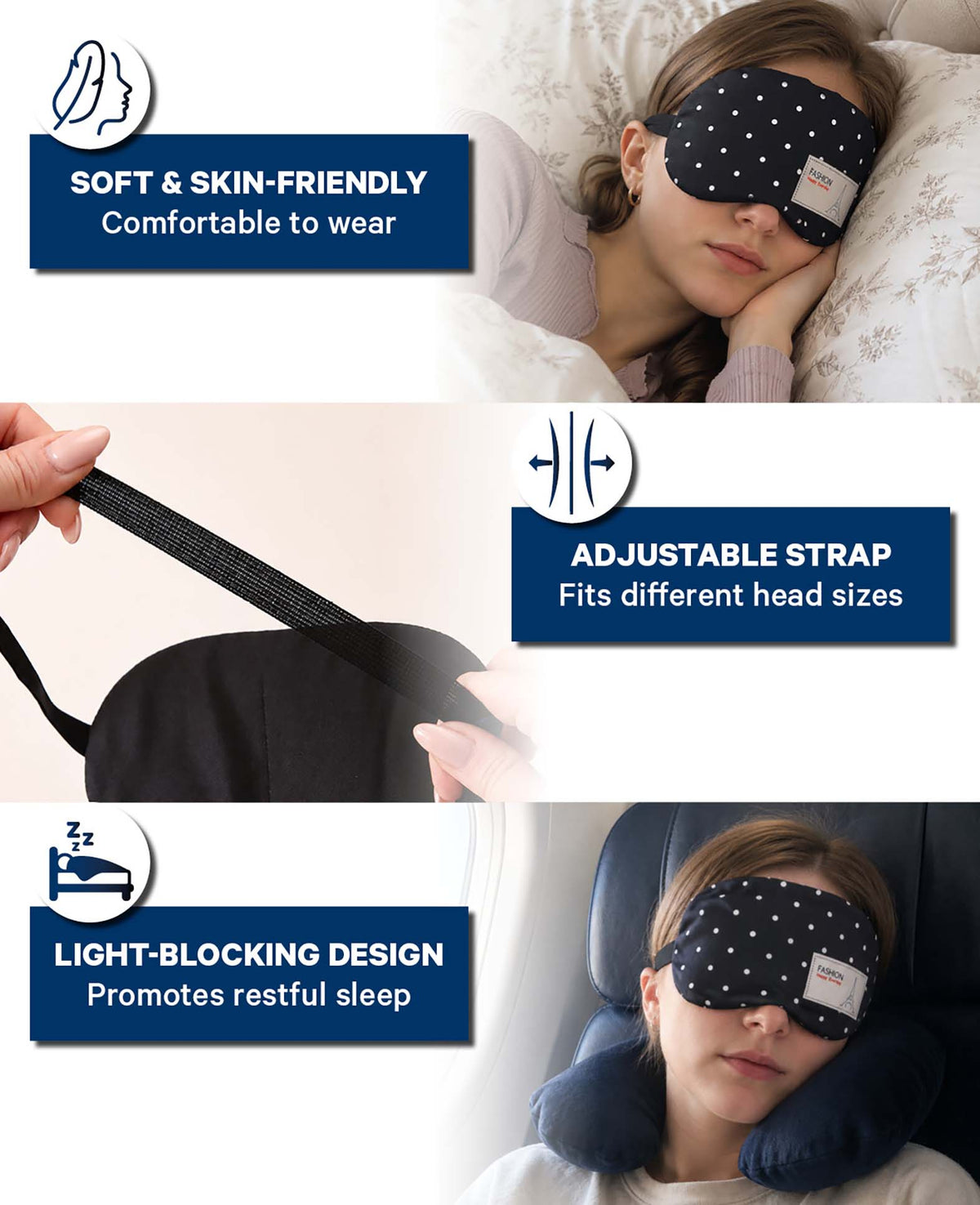Schlafmaske Soft Touch, Schwarz Punkte
