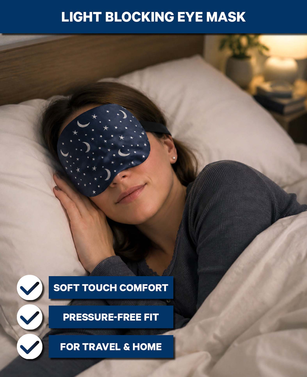 Schlafmaske Soft Touch, Sterne blau