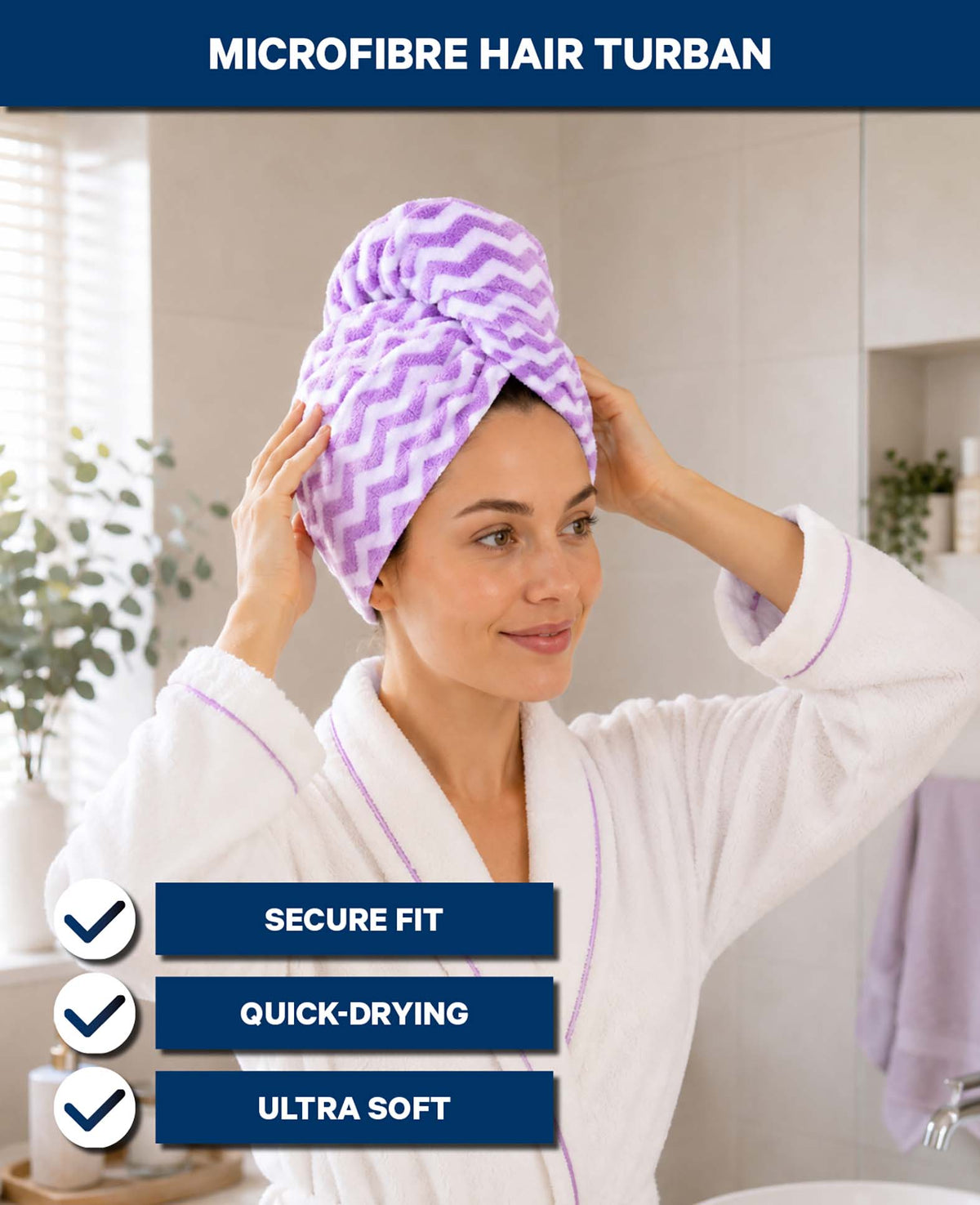 Haarturban Mikrofaser, Lila gestreift