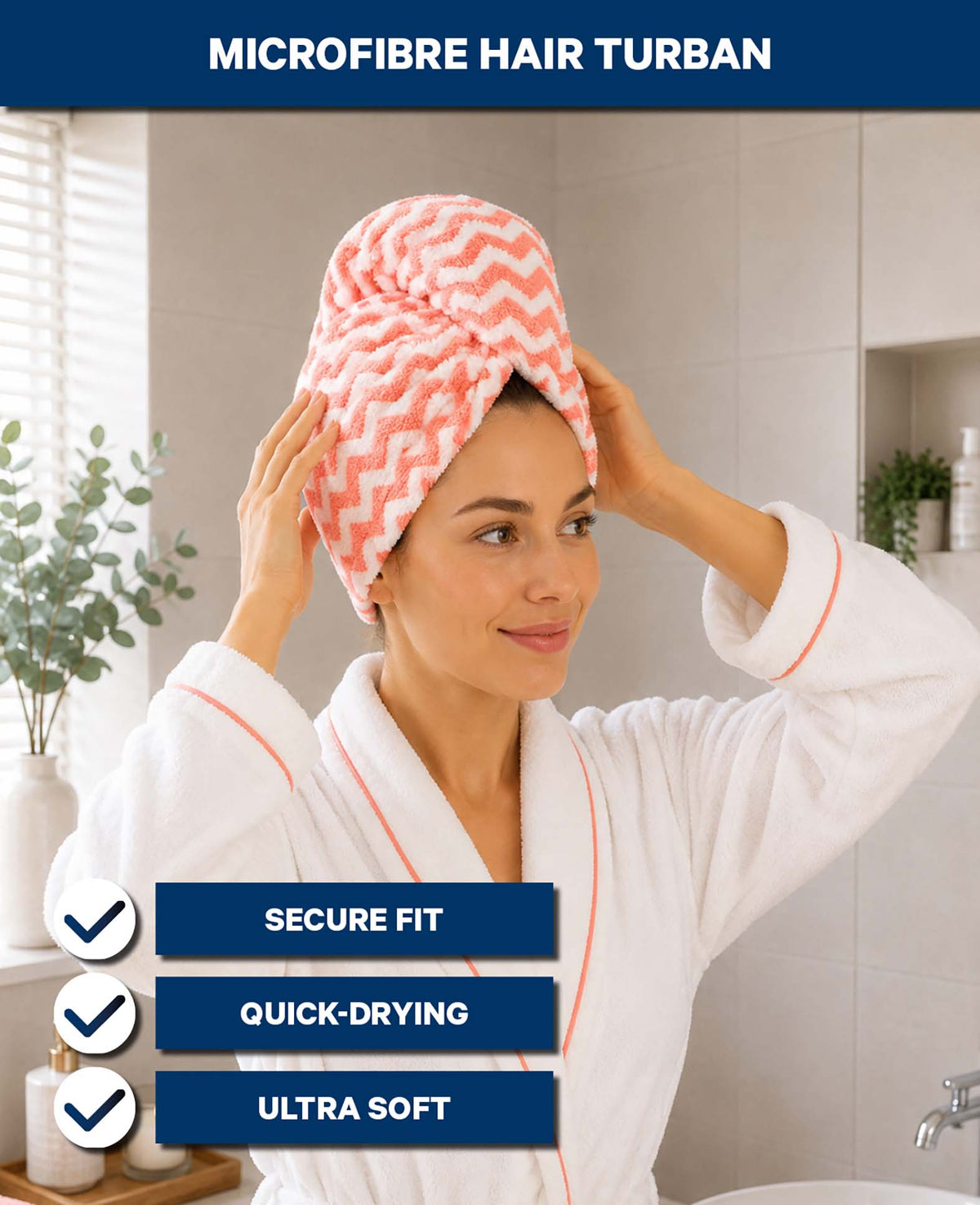 Haarturban Mikrofaser, Rot gestreift