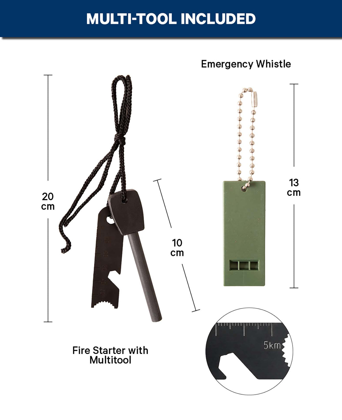 Survival Feuerstahl mit Pfeife & Multitool