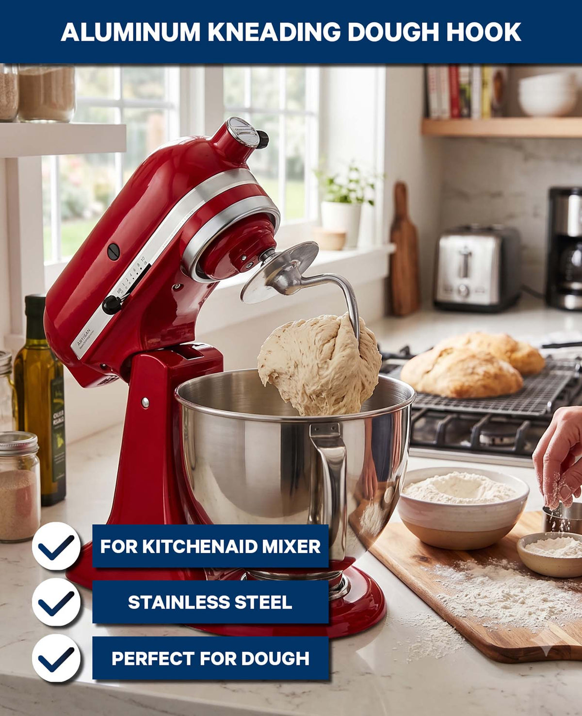 Edelstahl-Knethaken kompatibel mit KitchenAid