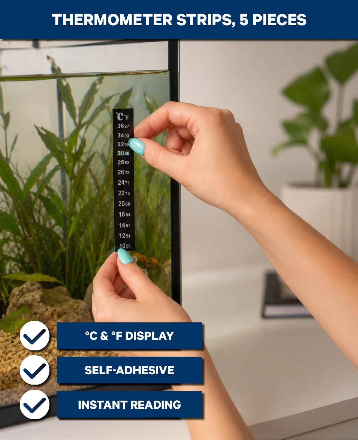 Aquarium- und Terrarium-Thermometer zum Aufkleben, 13 x 2 cm, 5 Stk.