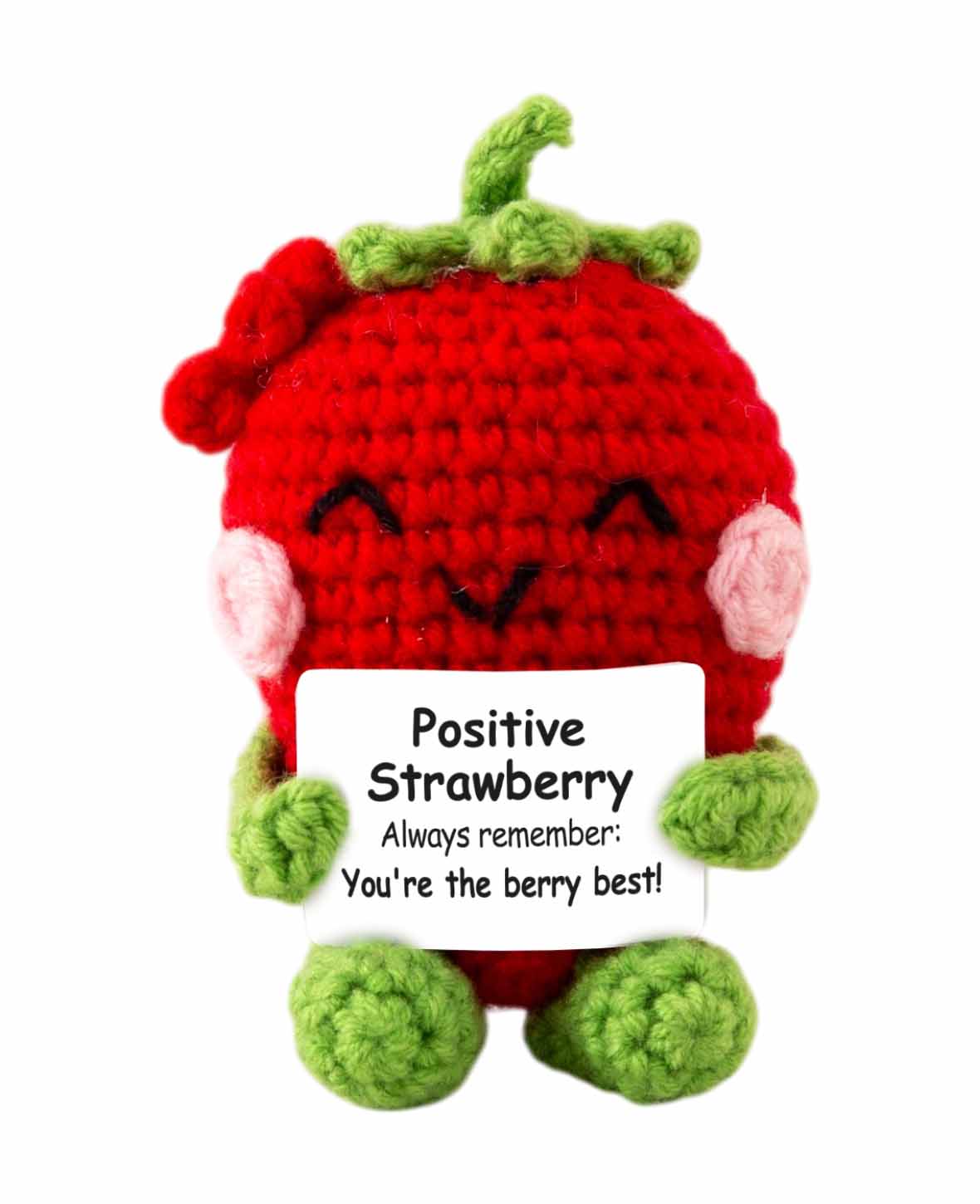 Positive Strawberry, Gehäkeltes Mini Plüschtier / Glücksbringer, Rot/Grün, ca. 10 x 5.5 cm