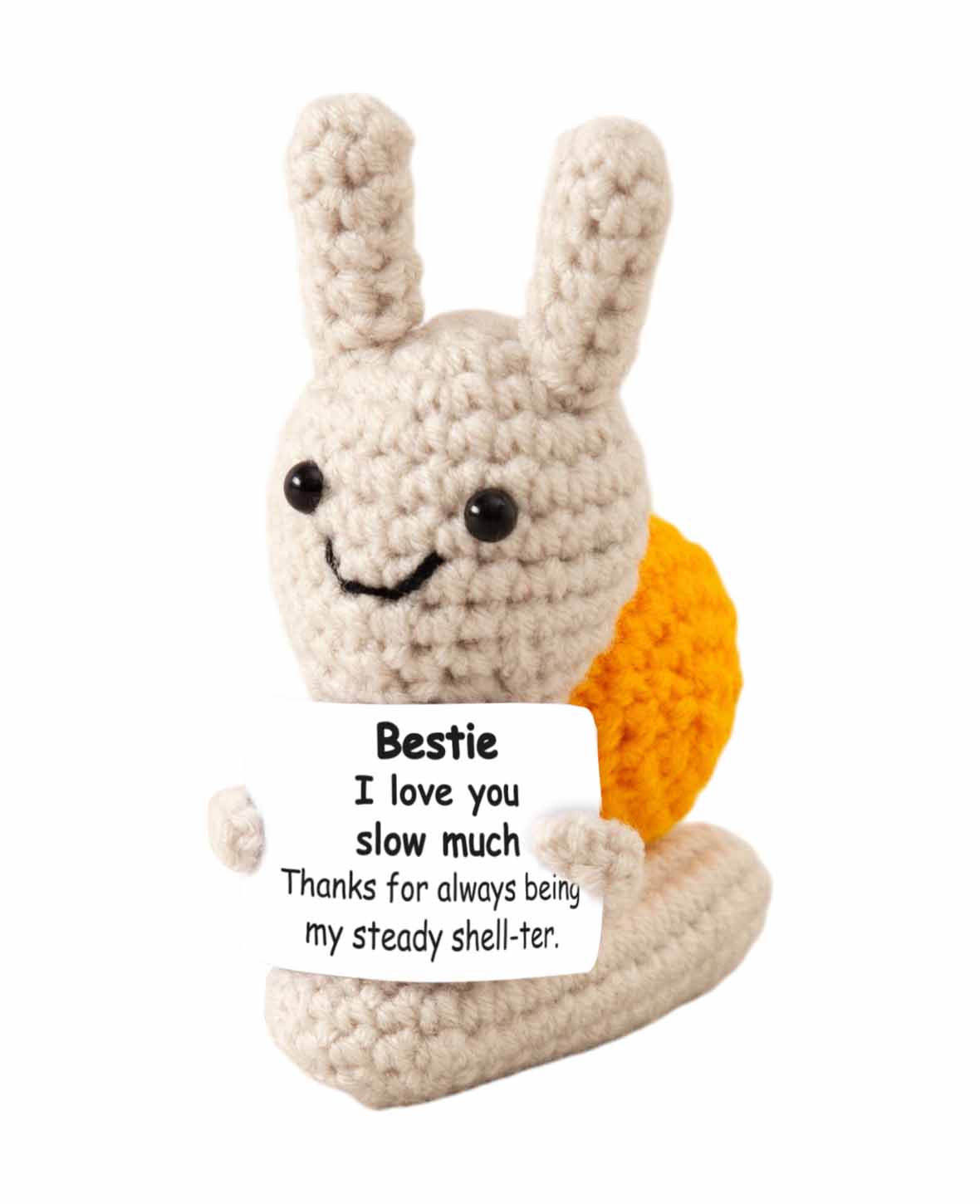 Positive Snail, Gehäkeltes Mini Plüschtier / Glücksbringer, Beige/Orange, ca. 10,5 x 3,5 cm
