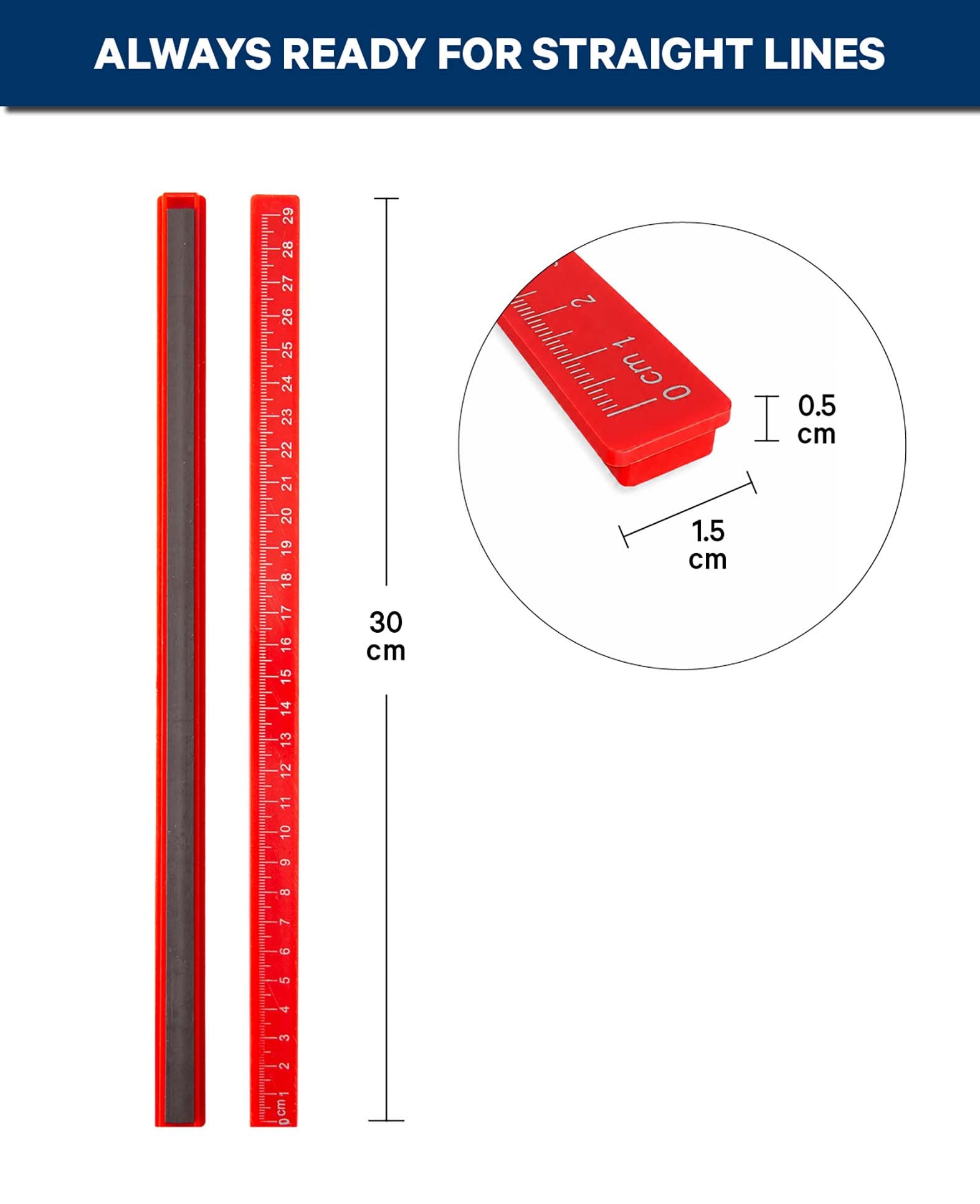Magnetisches Lineal, Rot, 2 Stk.