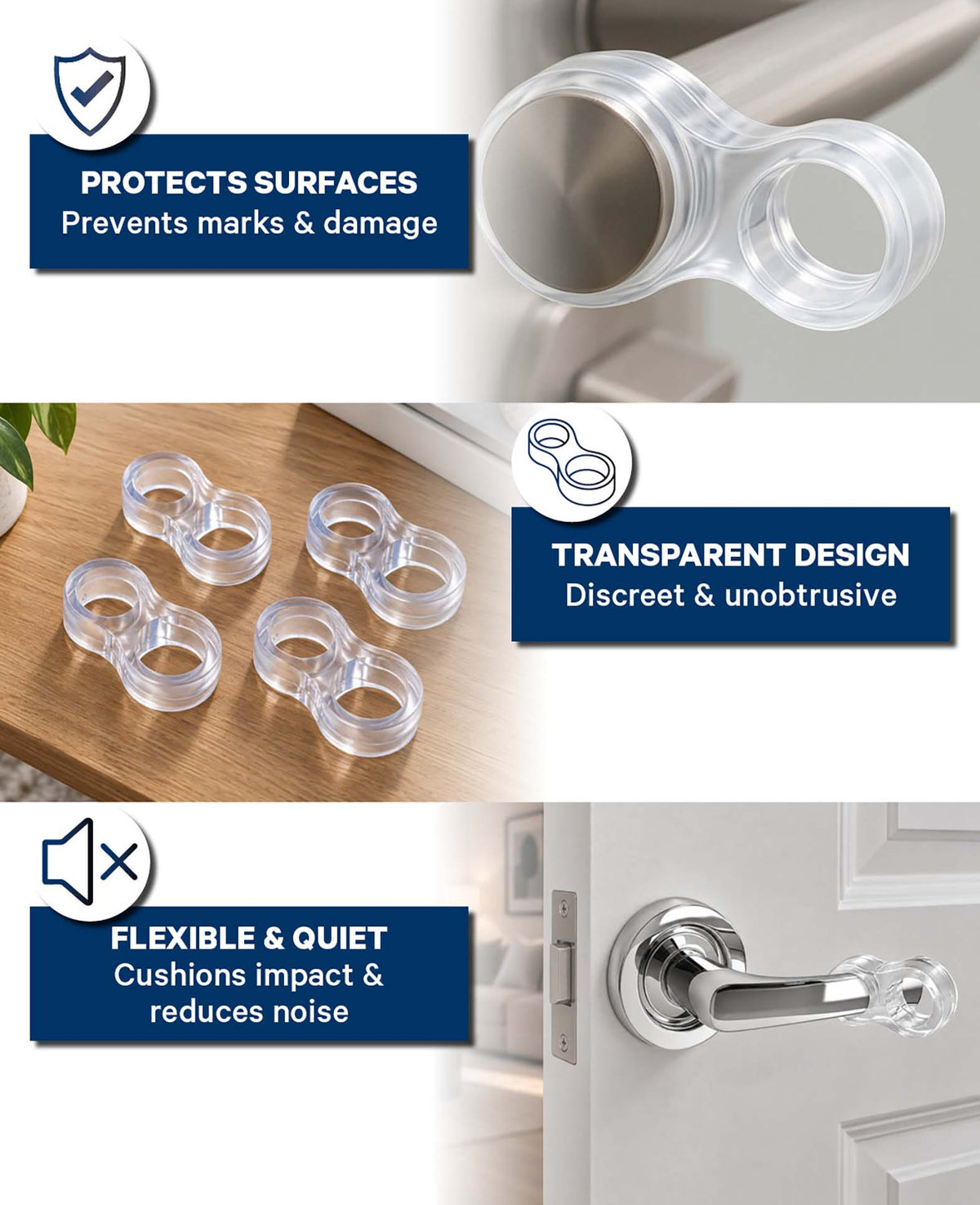 Türklinkenpuffer als Wandschutz, Transparent, 4 Stk.
