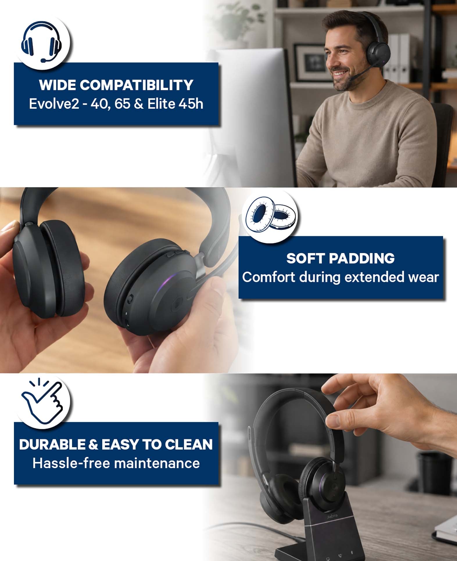 Ersatz-Ohrpolster für Jabra, Evolve2 & Elite