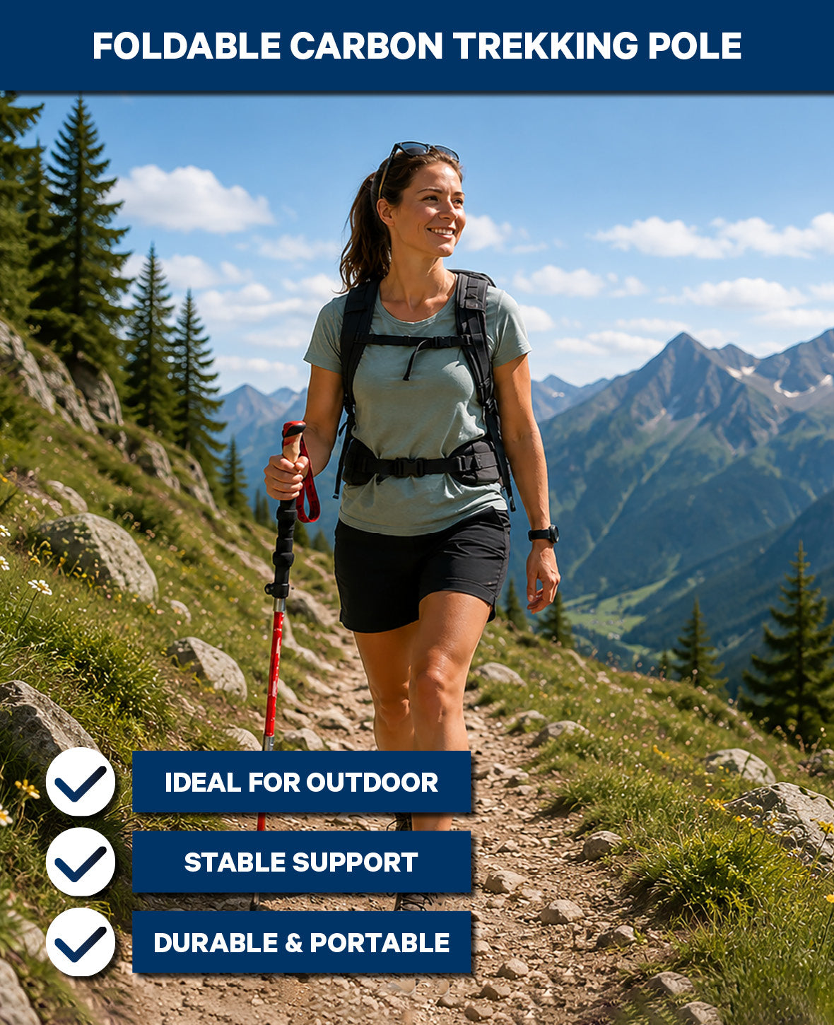 Klappbarer Wanderstock Carbon, Rot