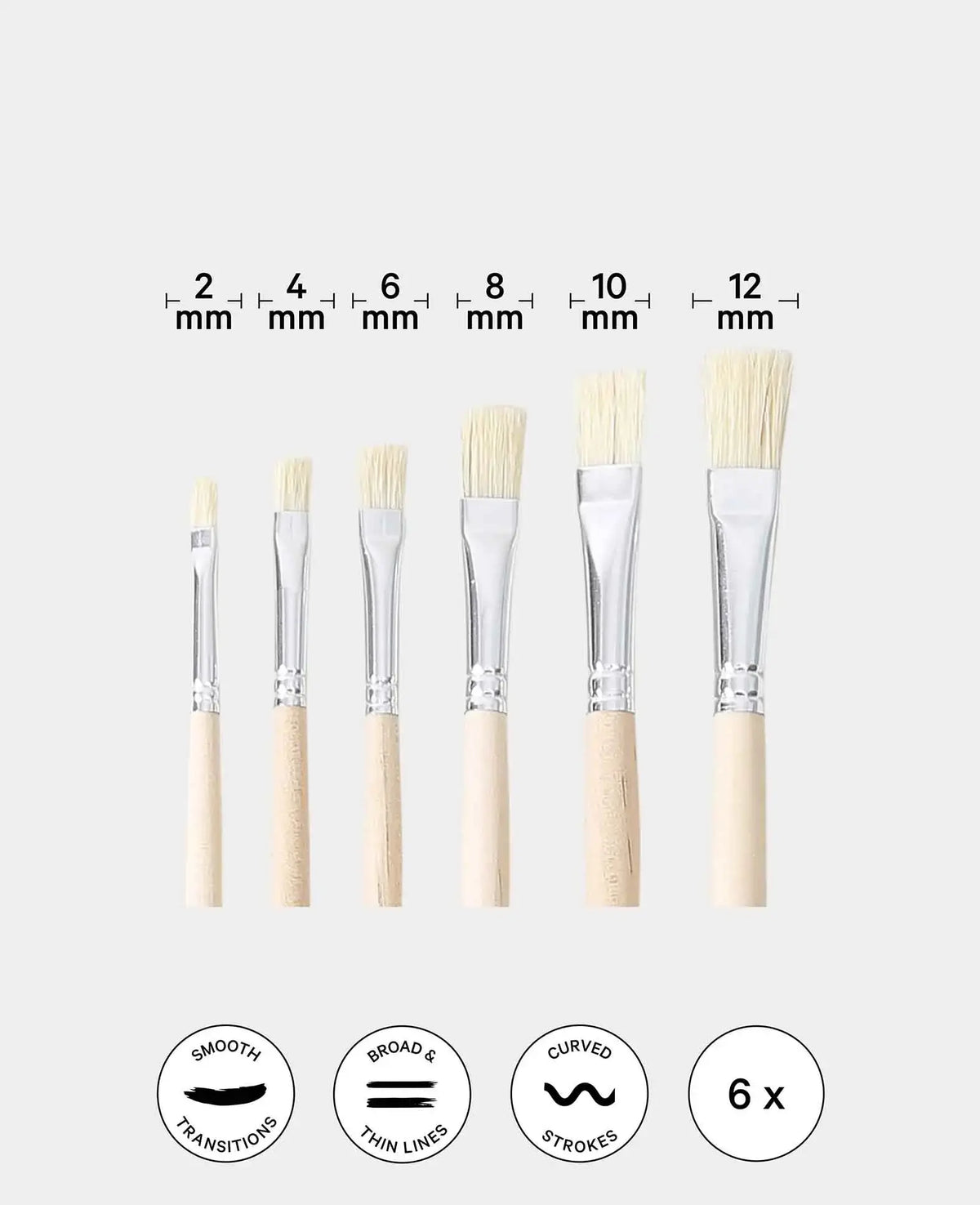 Set de pinceaux universels – Set d'artiste avec pinceau plat, 6 pièces