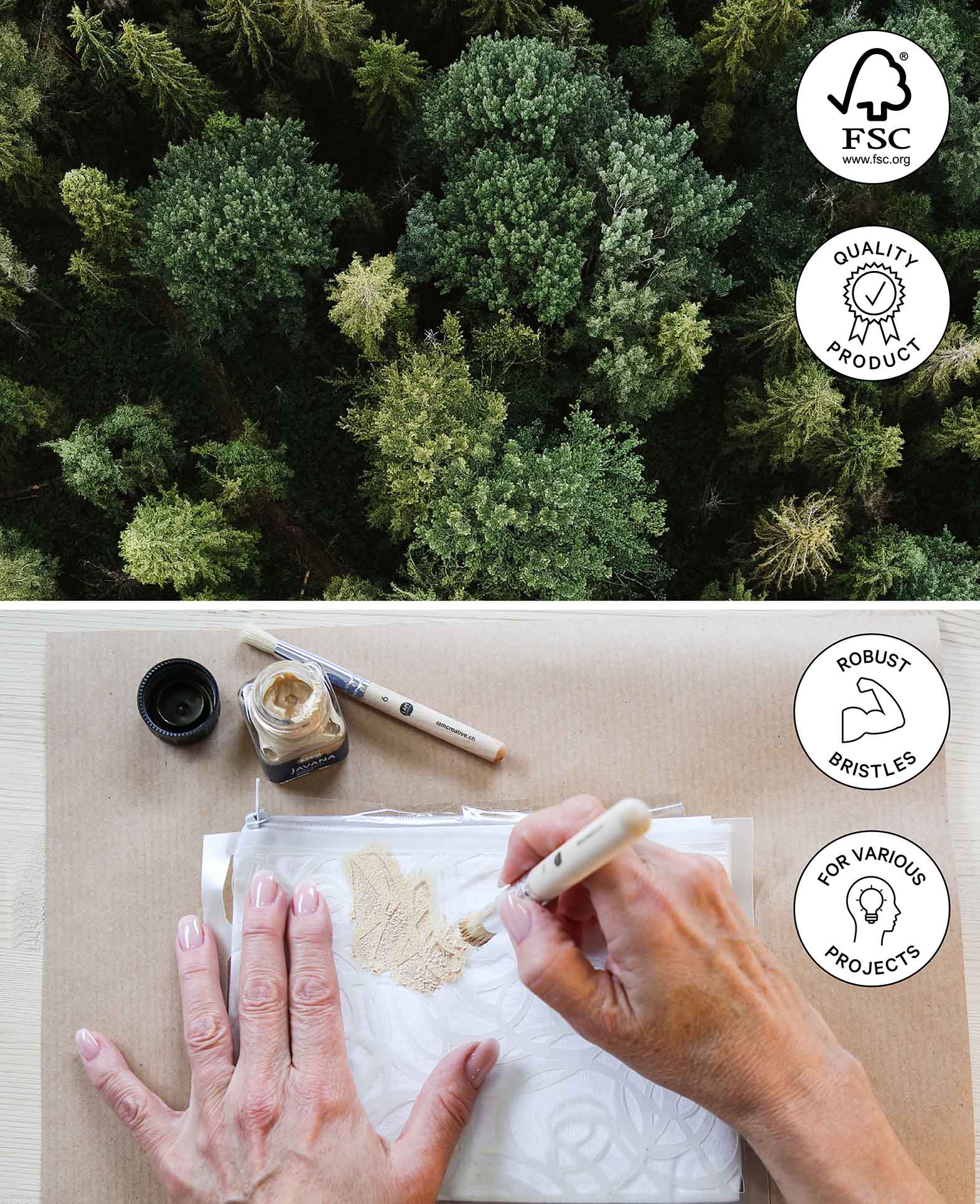 Pinceaux pochoirs – Pinceaux en soies naturelles, Ø 6 et 10 mm, 2 pièces