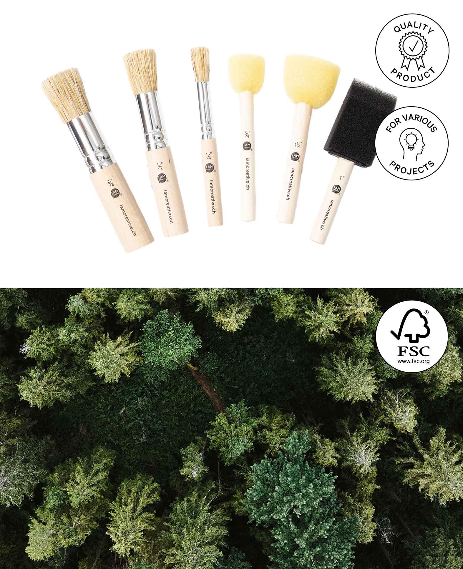 Schablonierpinsel und Schwammstempel Set, 6 Stück