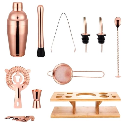 (11-piece set) 0.55L Stainless Steel Cocktail Mixer Bar Shaker Kit - Rose Gold
