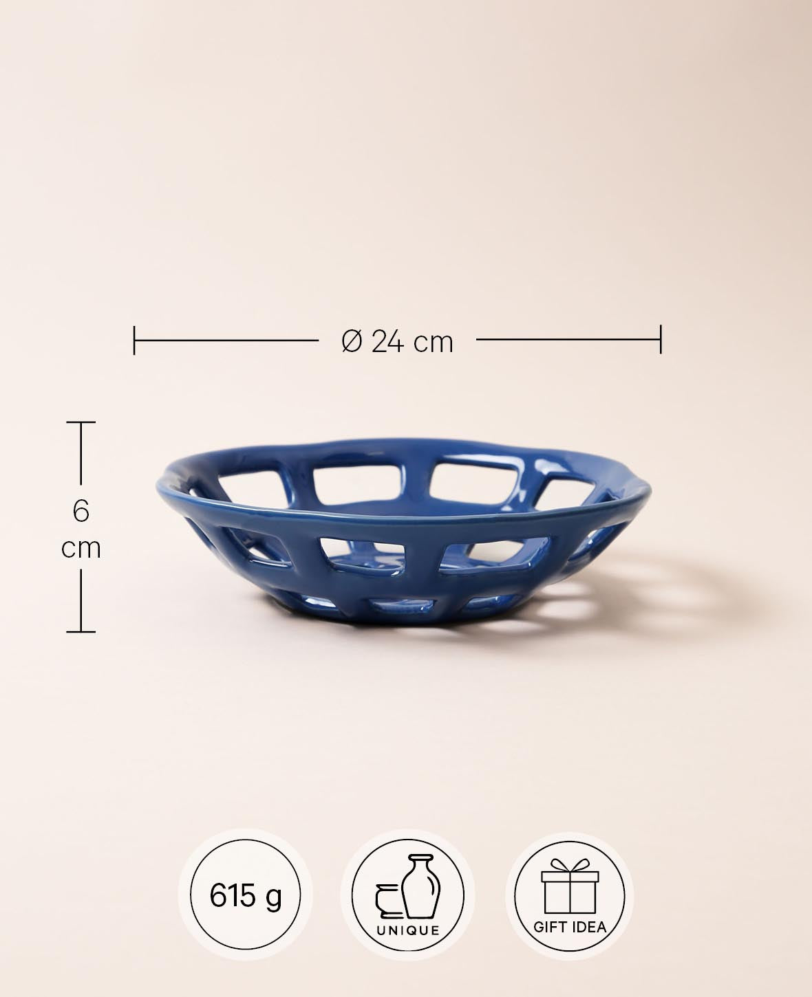 Coupe en céramique en forme de panier, bleue, D24