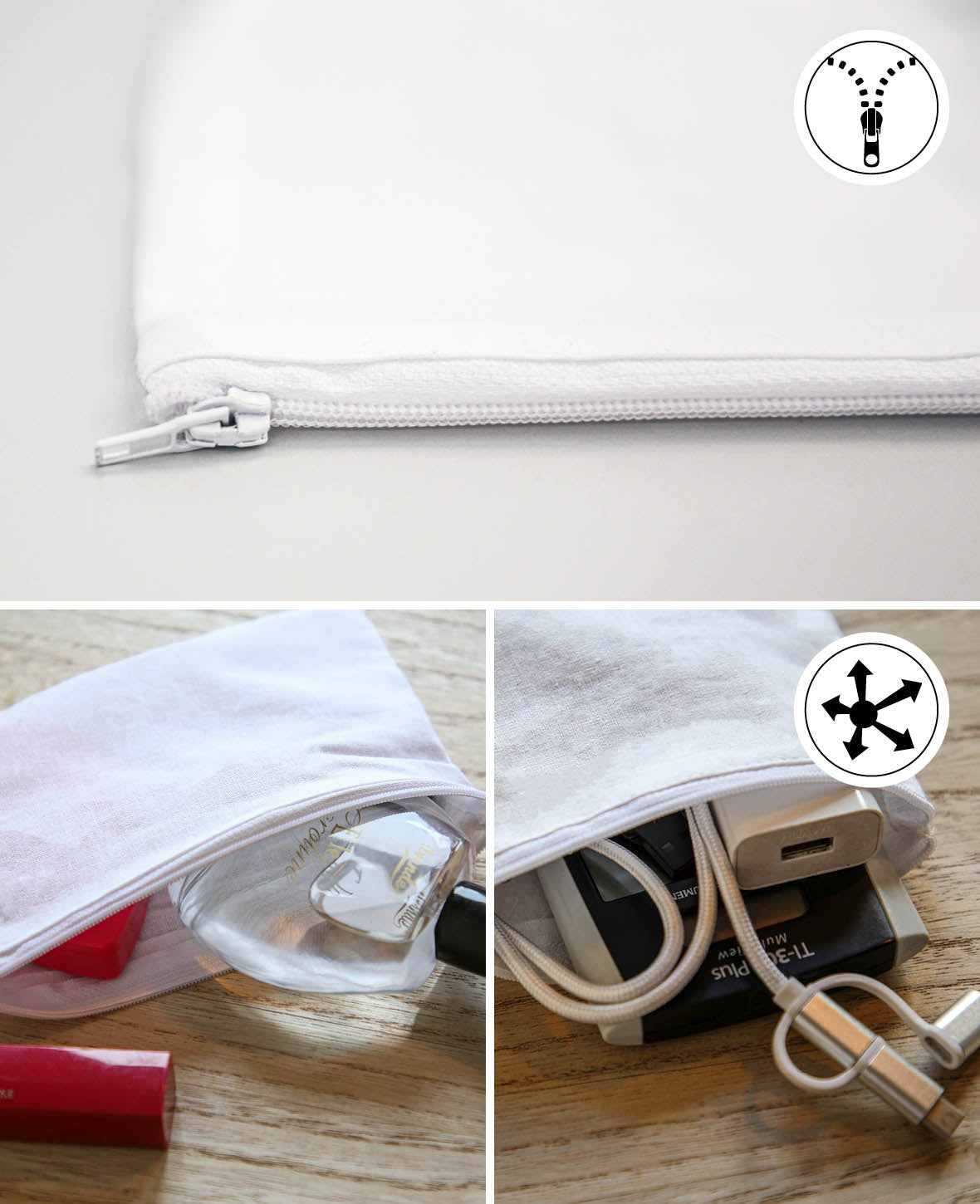 Toiletry Bags, White, 18 x 12 cm, 3 pcs.
