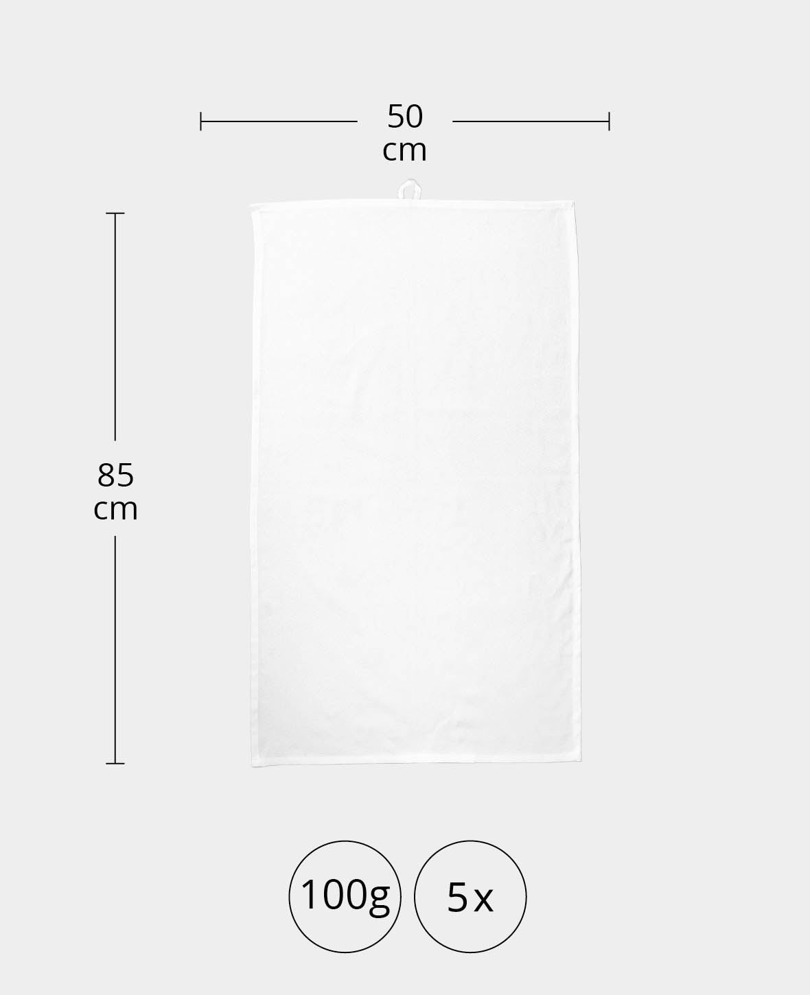 Kitchen Towel Set 50 x 85 cm, White, 5 pcs.
