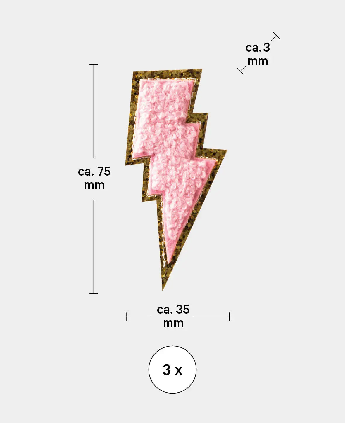 Écusson thermocollant "Éclair", écusson à repasser et à coudre, Multicolore, env. 3.5 x 7.5 cm, 3 pièces