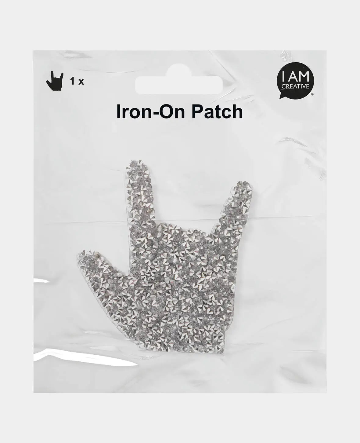 Iron on patch "Hand mit Strass", Aufnäher zum Aufbügeln & Annähen, Silber, ca. 6.5 x 8 cm