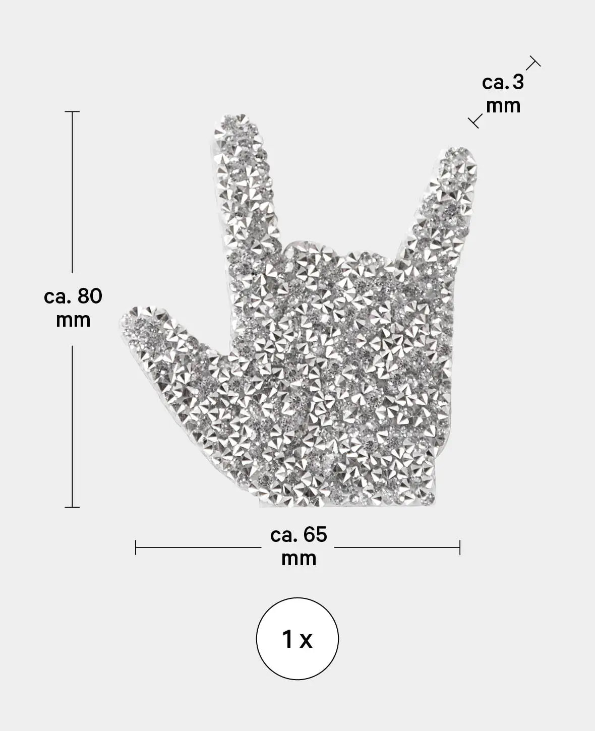 Iron-on patch "Hand with Rhinestones", sew-on & iron-on patch, silver, approx. 6.5 x 8 cm