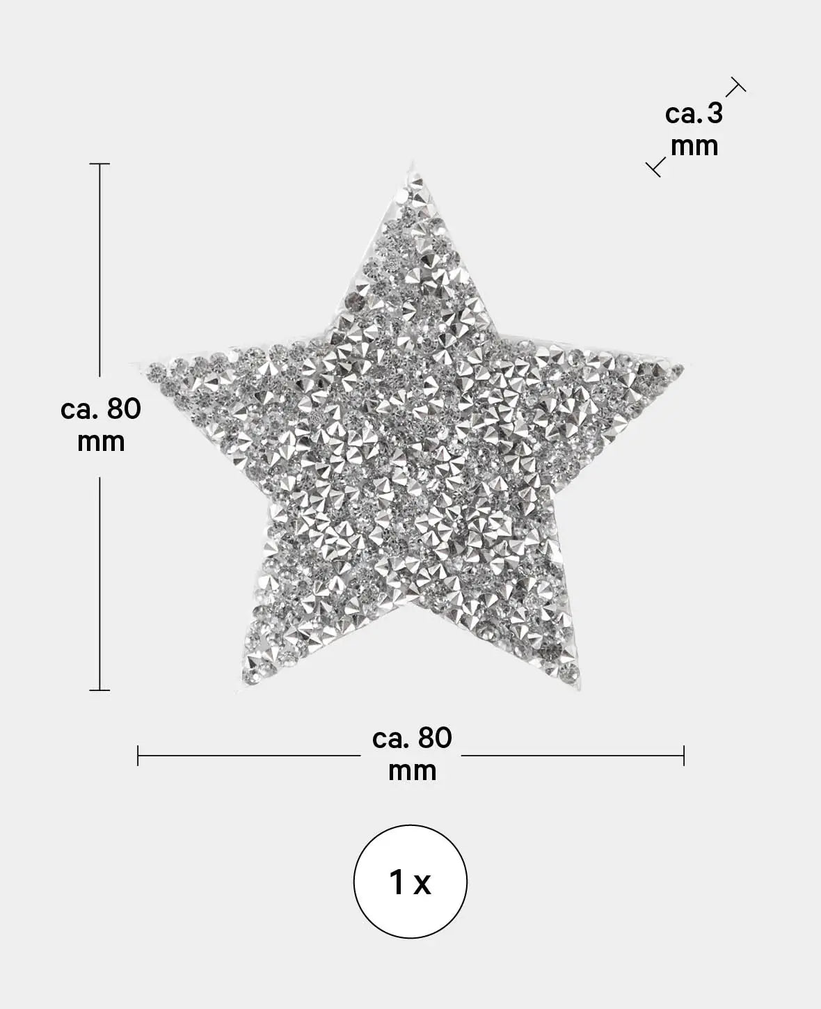 Écusson thermocollant "Étoile avec strass", à repasser et à coudre, argenté, env. ø 8 cm