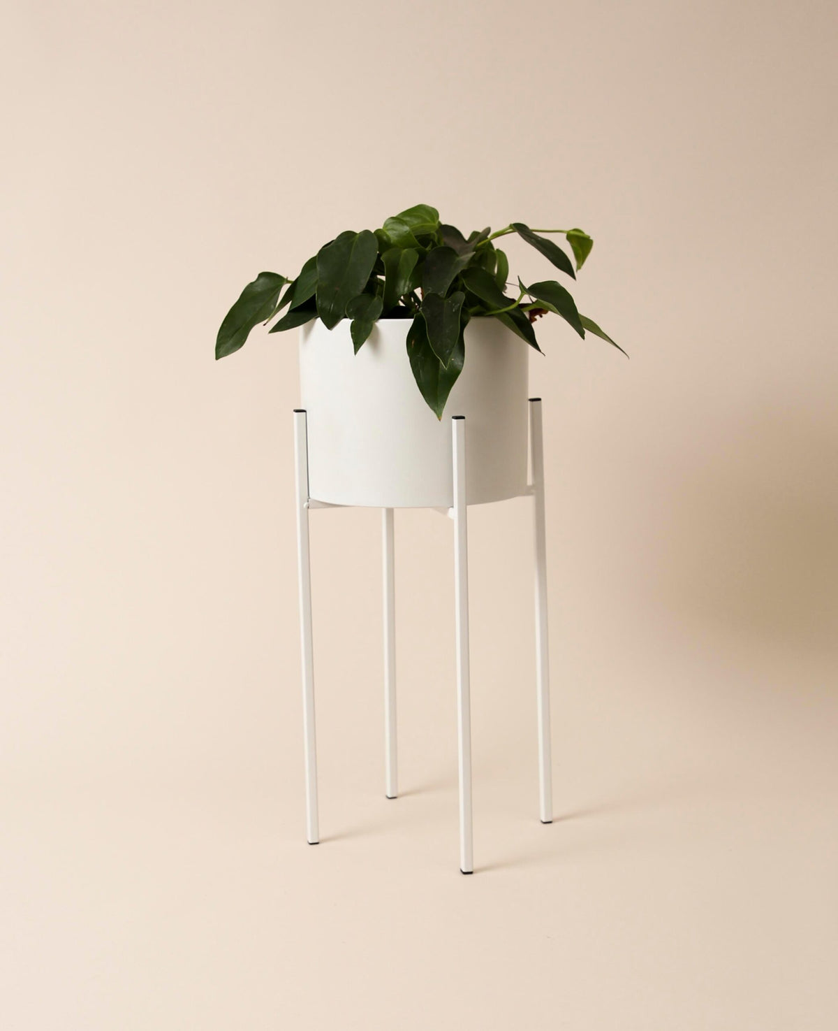 Stehtopf / Blumentopf mit Beinen aus Metall, matt weiss, 62 cm