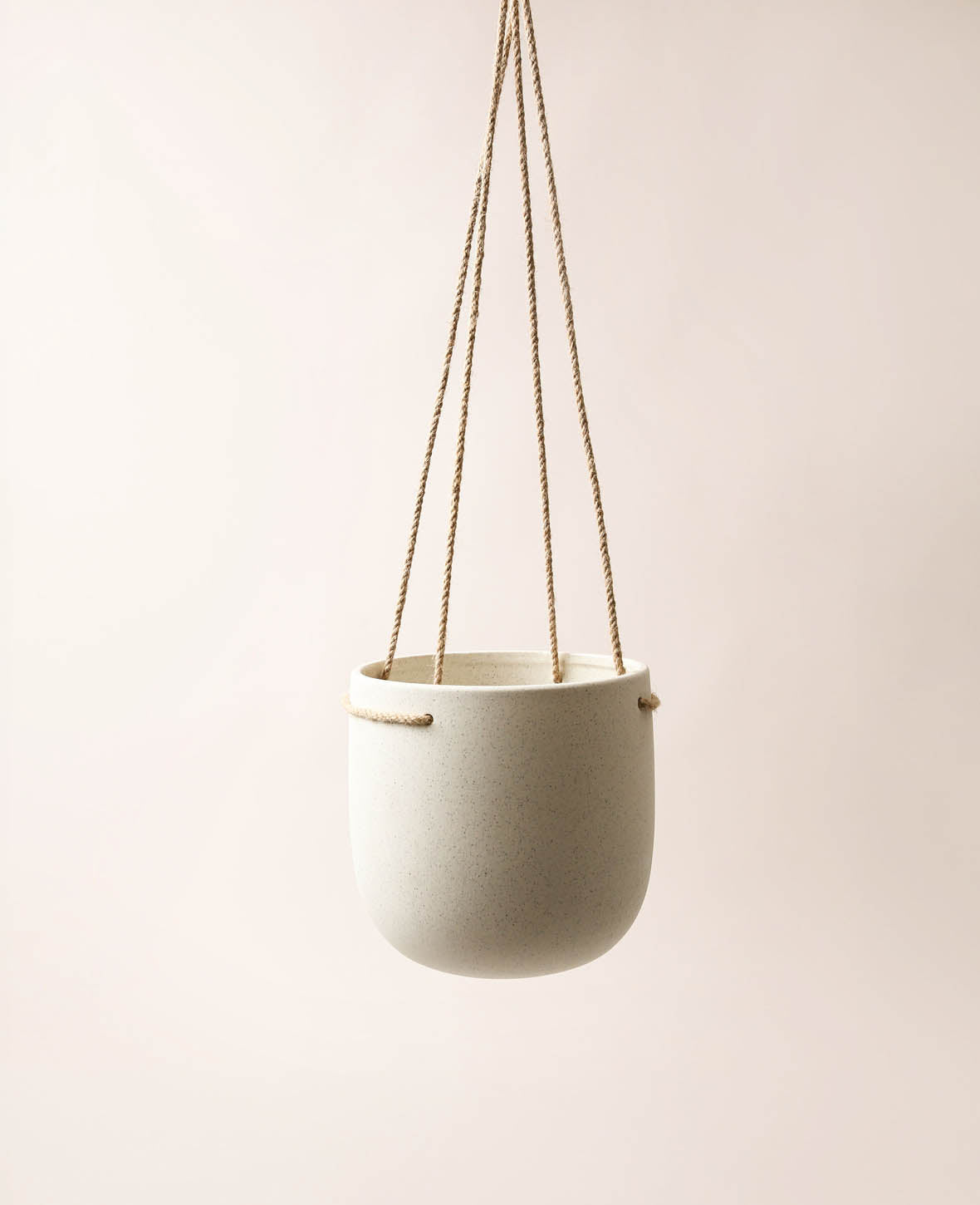 Keramik Hängetopf / Hängender Blumentopf mit rauher Struktur, Beige mit Sprenkel, Ø 18 cm