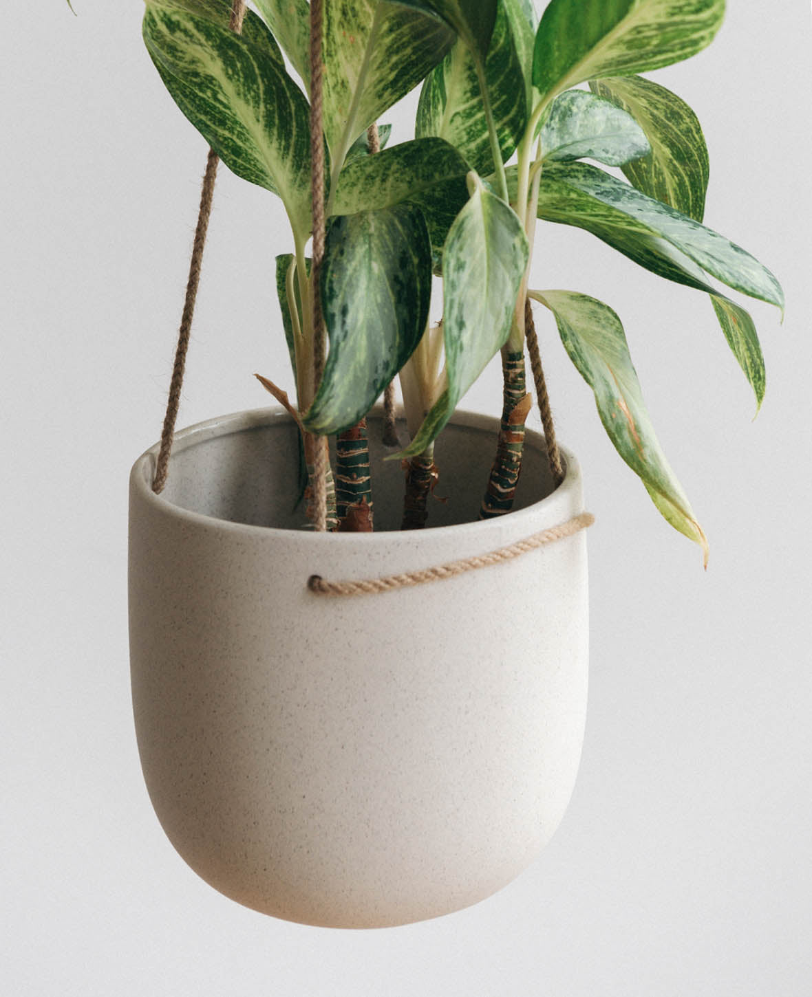 Keramik Hängetopf / Hängender Blumentopf mit rauher Struktur, Beige mit Sprenkel, Ø 18 cm
