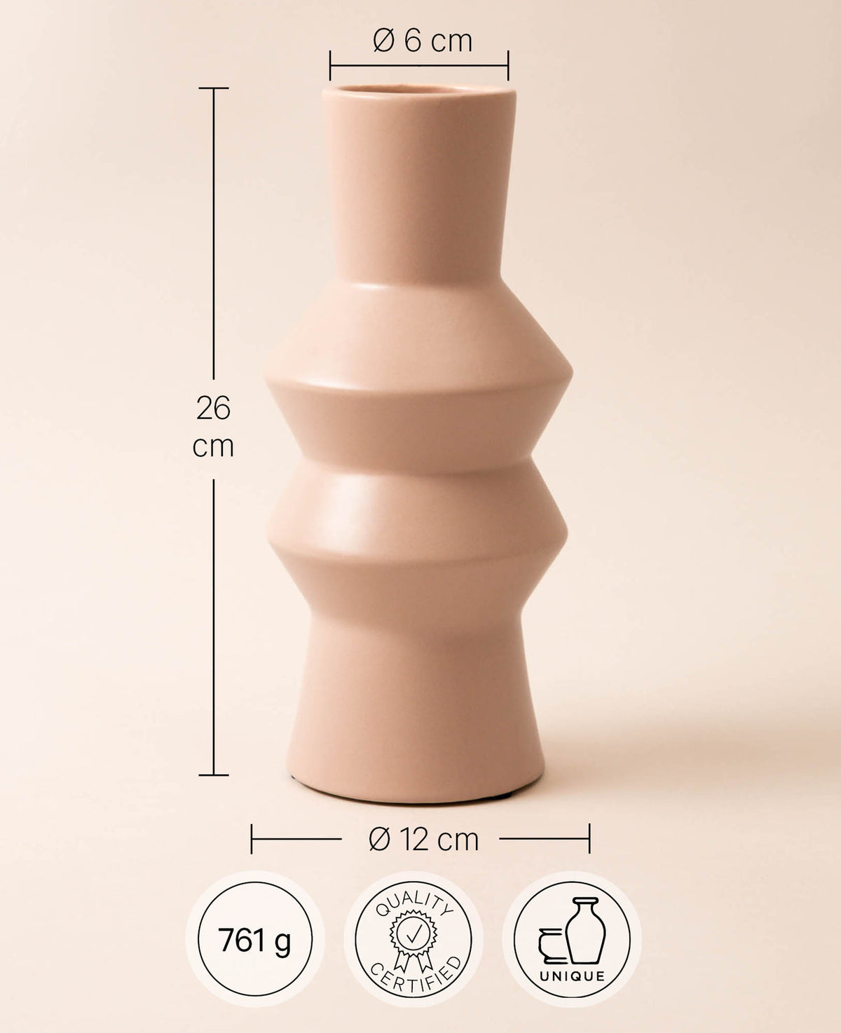 Vase aus Keramik in Altrosa, Ø 12 x H 26 cm