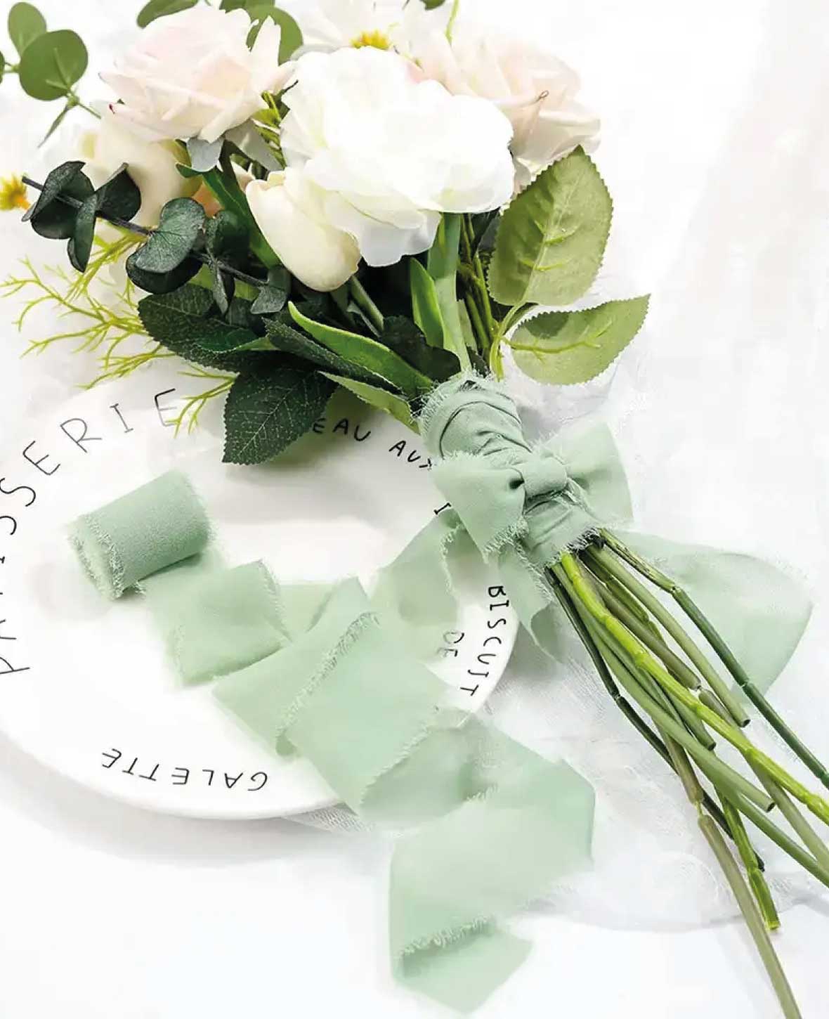 (Lot de 3) Ruban cadeau en mousseline 4cmx5m Décoration – Vert/Blanc