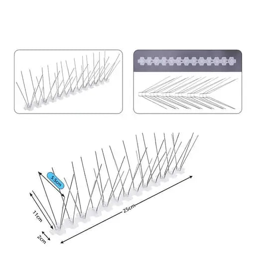 (Lot de 14) Dispositif anti-pigeons en acier inoxydable emboîtable de 25 cm