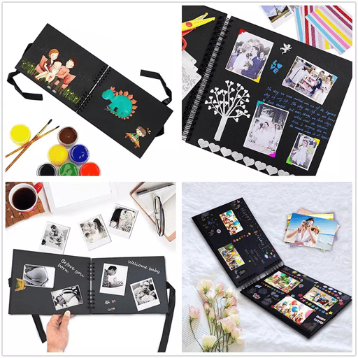 Spiral Foto Album DIY Gästebuch mit Washi Tape / Sticker - Schwarz, 15-tlg.