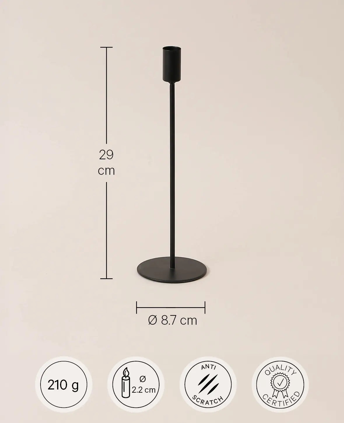 Kerzenständer für Stabkerzen in mattem Schwarz, 28.5 cm