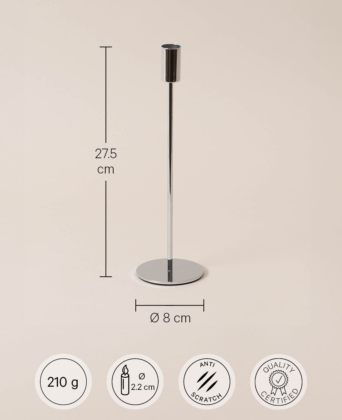 Bougeoir, argent, 27cm