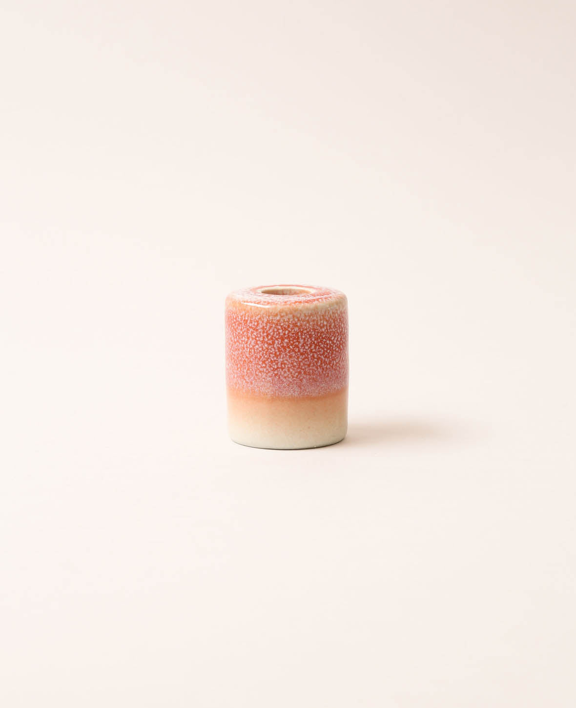 Stilvoller Keramik Kerzenständer für Stabkerzen, hellrot/rosa mit weissen Sprenkeln