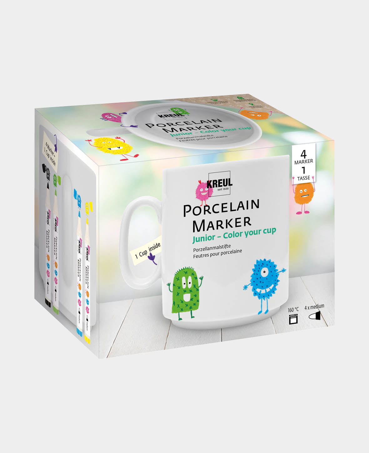 Porzellanfarbe Marker Junior Set, 4 Marker, 1 Porzellantasse