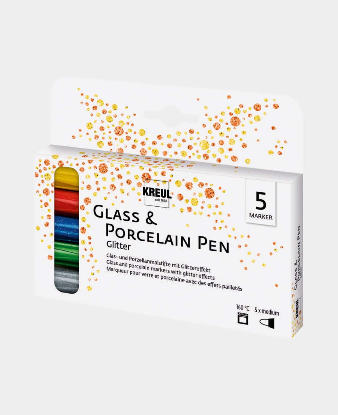 KREUL Glass & Porcelain Pen Glitter medium, set of 5