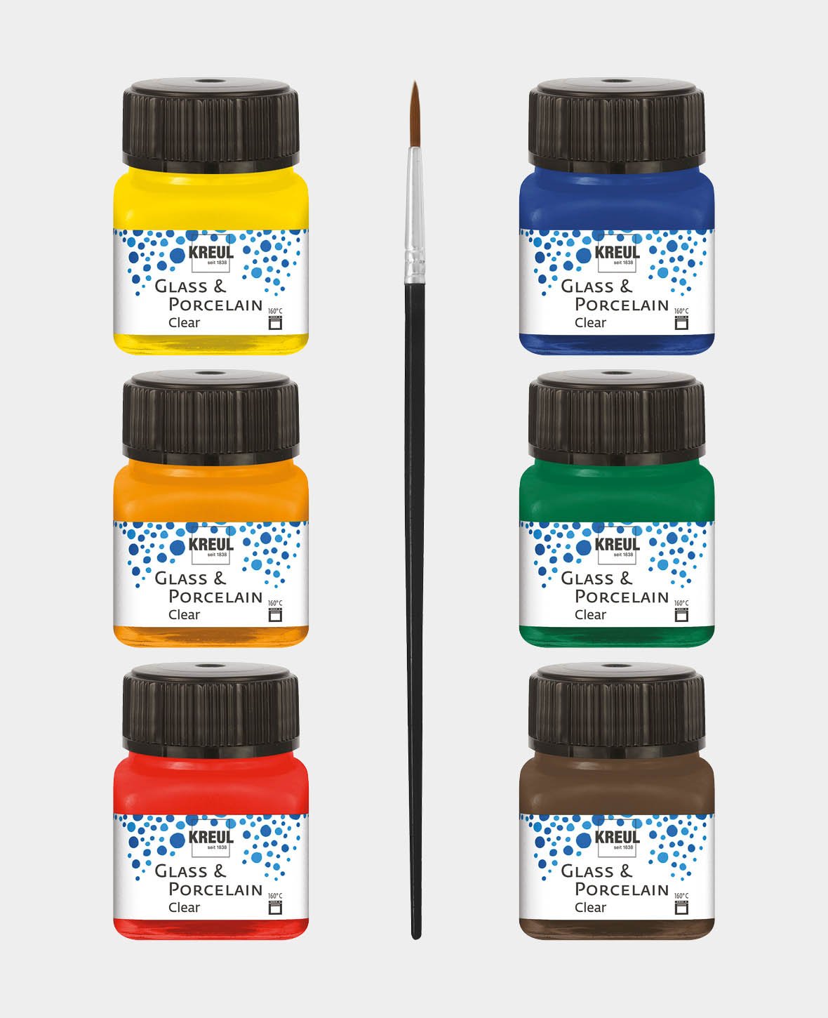 KREUL Glass & Porcelain Paint, Clear Set, 6 x 20 ml incl. Brush
