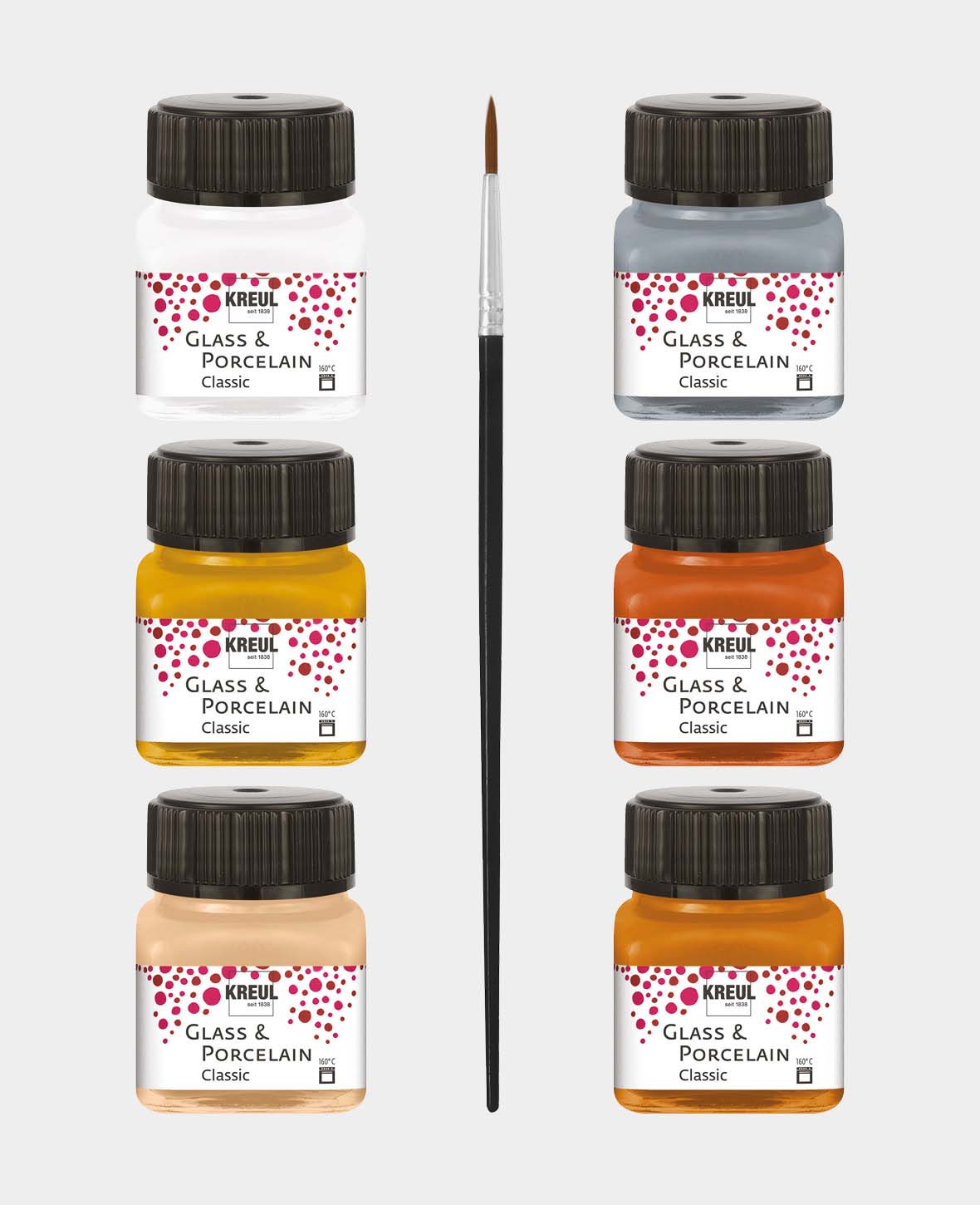 KREUL Glass & Porcelain Paint, Metallic Colors Set, 6 x 20 ml incl. Brush
