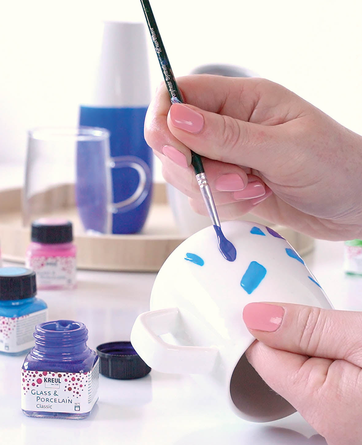 KREUL Glass & Porcelain Paint, Classic Color Living Set, 6 x 20 ml including brush