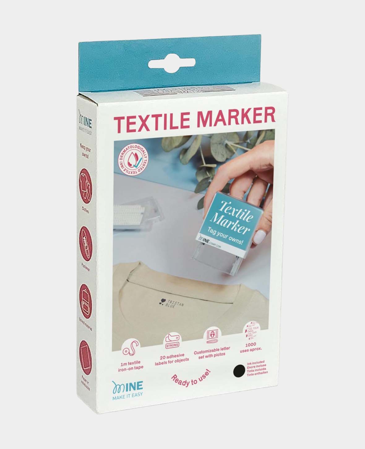 Tampon textile, encre indélébile