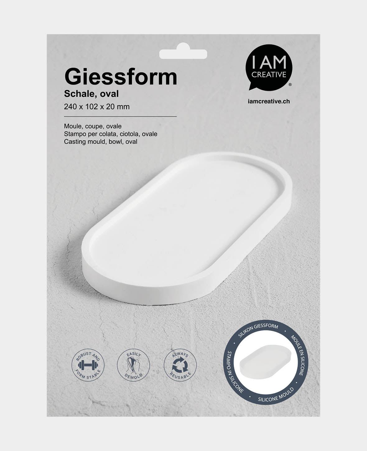 Silikon Giessform, Untersetzer oval gross, 240 x 102 x 20 mm